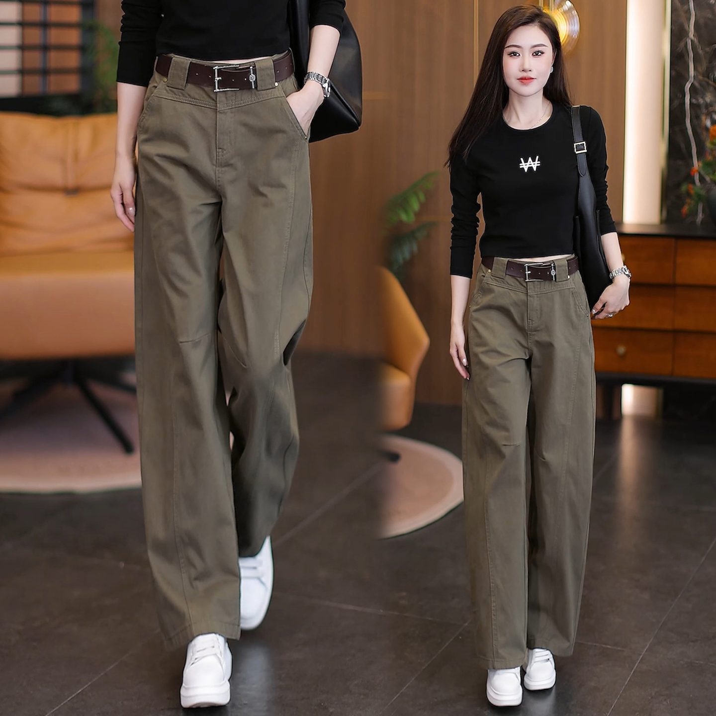 阔腿春秋2025年新款口袋流行高腰