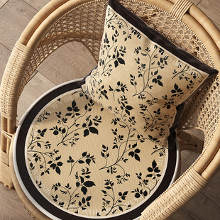 防滑椅子座垫夏天红木椅凳软垫 复古藤椅坐垫法式 夏季 圆形椅垫美式