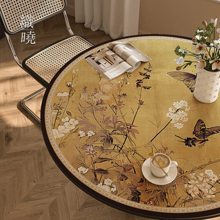 新中式 圆桌垫防水防油免洗桌布隔热防烫圆形茶几台布中古风餐桌垫