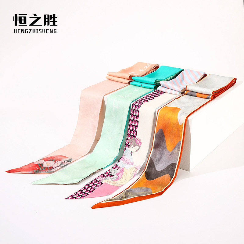 斜角飘带真丝丝巾女古风发带头饰围巾/丝巾/披肩