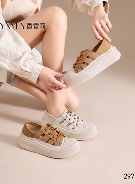 香香莉2025春季新款女鞋复古女鞋大头镂空系带软底休闲鞋X29725