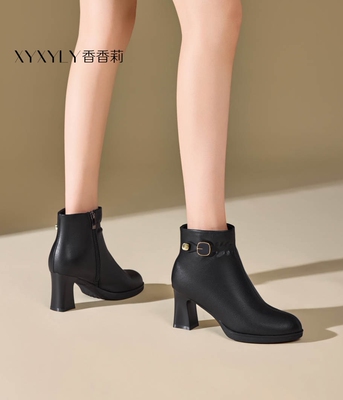 香香莉2025冬季韩版32366短筒加绒中跟舒适马丁靴休闲OL女棉靴子