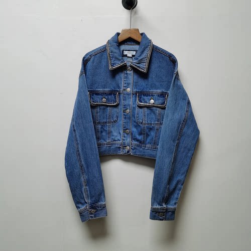 FOR秋宽松短款牛仔外套女潮复古港风牛仔服廓形夹克上衣8510