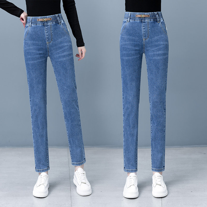 2026春季中年妈妈小脚牛仔裤女士新款高腰显瘦弹力松紧腰铅笔裤