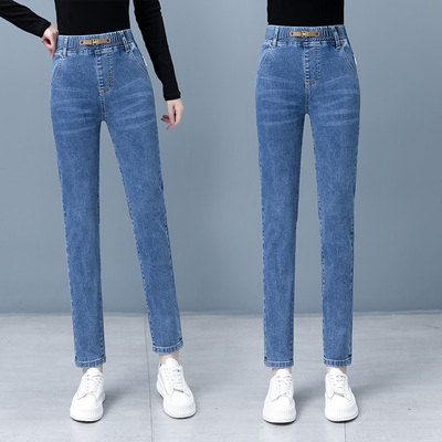 小脚铅笔裤高腰弹力显瘦牛仔裤女