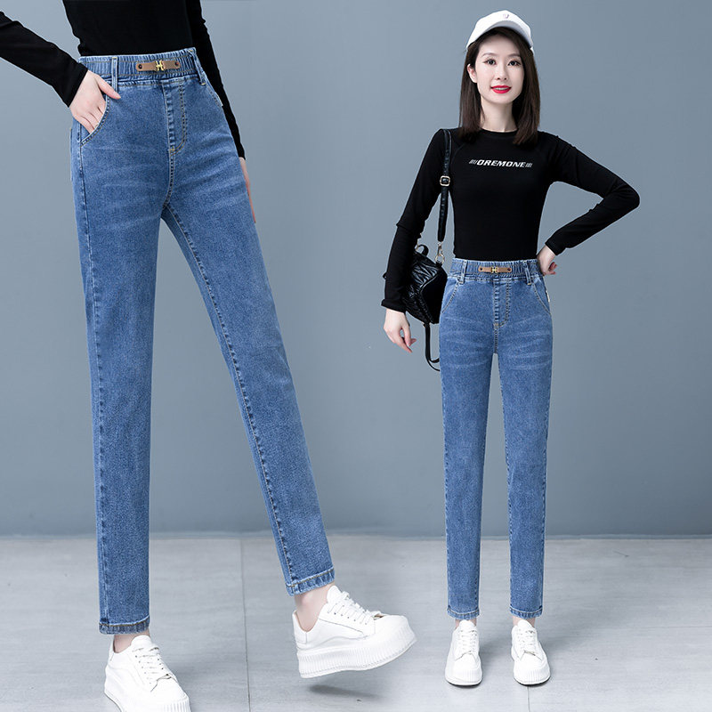 高腰松紧腰中年妈妈修身牛仔裤女2026春季新款弹力显瘦小脚铅笔裤