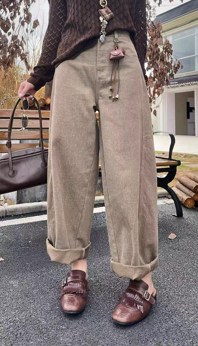 春秋冬新款韩版宽松显瘦百搭休闲裤女高腰阔腿弯刀长裤子