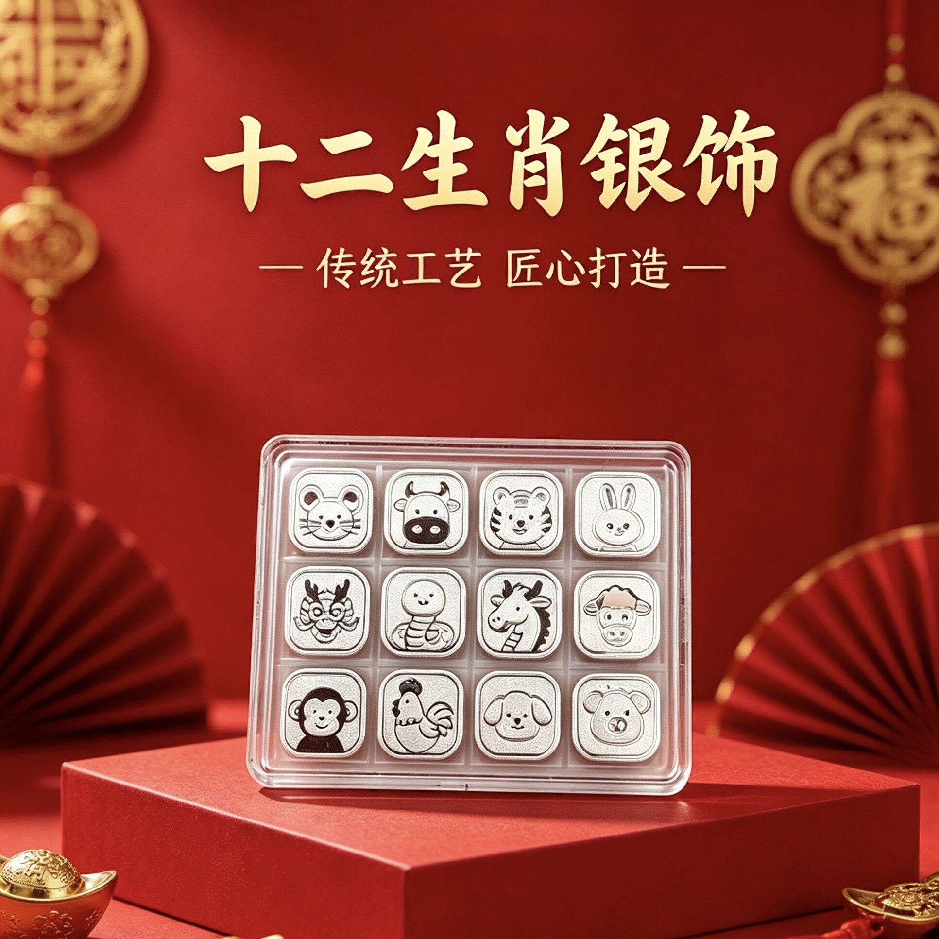 十二生肖银币足银999银条纪念币摆件纯银饰12枚配件全套卡通挂件