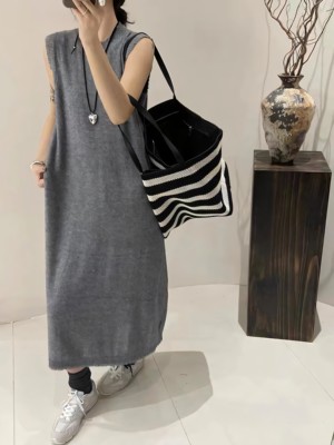 NOHASHTAG欧货爆款今年流行流苏毛边无袖连衣裙早秋针织背心裙