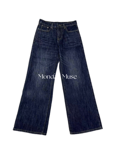 自有工厂/正确版/原牛显瘦显腿长005L复古深蓝低腰阔腿直筒牛仔裤