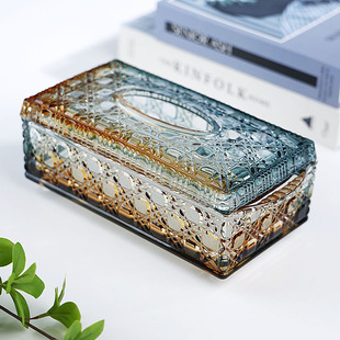 轻奢翡翠金海浪纹玻璃抽纸盒家用客厅装饰纸巾盒餐巾纸收纳盒摆件