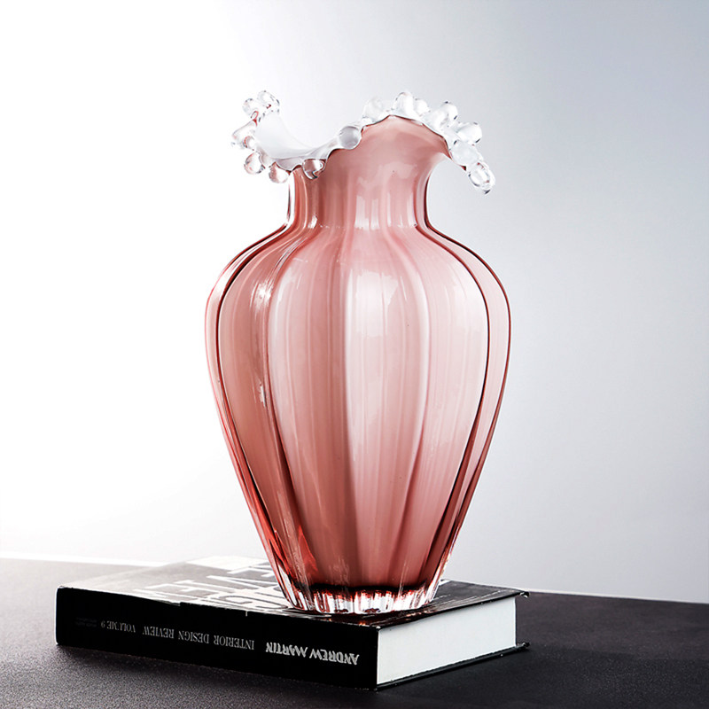 艺术浪花口粉色琉璃花瓶轻奢客厅电视柜绿植插花瓶家居装饰品摆设,家居饰品,花瓶,淘宝优惠券,粉丝福利购,淘宝优惠卷