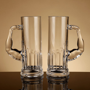 啤酒杯创意大力士精酿扎啤杯大容量带把手透明玻璃肌肉杯果汁杯子