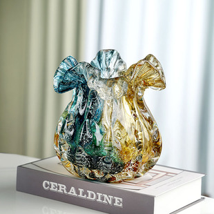 轻奢渐变色琉璃花瓶家居客厅样板间水培绿植插花瓶钱袋艺术摆件