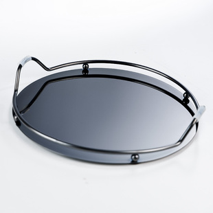 轻奢圆形不锈钢镜面托盘家用客厅摆放水杯具茶盘化妆品收纳置物盘