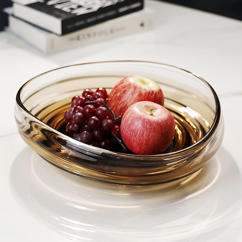 极简轻奢艺术琉璃水果盘波纹创意大号客厅家用瓜果糖果盆装饰摆件