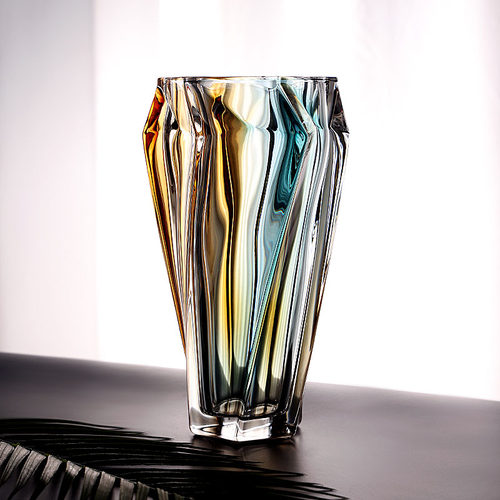 轻奢彩色水晶玻璃花瓶摆件现代客厅样板间水培鲜花插花器家居装饰