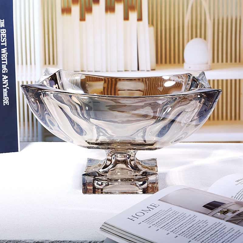 简约艺术水晶玻璃高脚水果盘大号干果盘轻奢家用客厅零食糖果盘