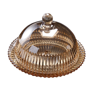 新款精致带盖蛋糕盘家用玻璃罩水果甜品台防尘展示下午茶点心托盘