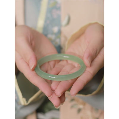 天然东陵玉手镯女美人条玉镯天青冻古风和田玉镯子翡翠叮当镯手饰