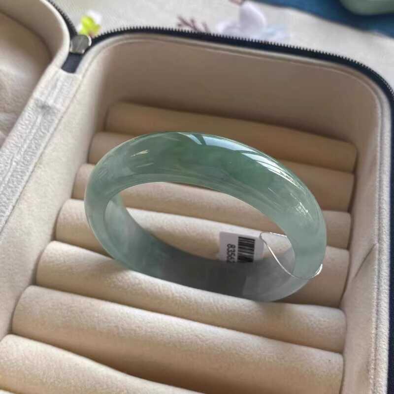 天然“雅致”缅甸老坑冰糯种翡翠玉手镯飘花油青色玉石镯子女正圈