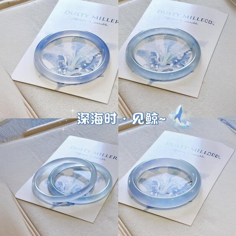 奶蓝色玉手镯冰种玉髓手镯女款镯手镯