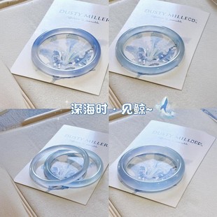 奶蓝色玉手镯冰种玉髓手镯女款镯子玛瑙圆条天空蓝手镯少女叮当镯