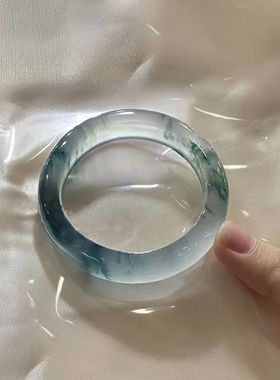 缅甸老坑翡翠手镯冰种蓝飘花女天然玉石正圈天山翠圆条阳绿玻璃种