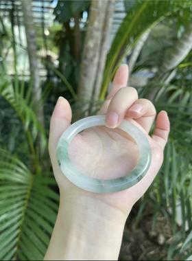 意大利天然真品纯琉璃新疆半山半水冰种飘花圆条清新淡雅手镯女镯