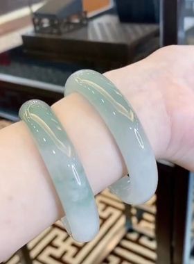 A货天然缅甸老坑翡翠手镯冰糯种飘花绿白冰白月光翡翠正圈贵妃晴