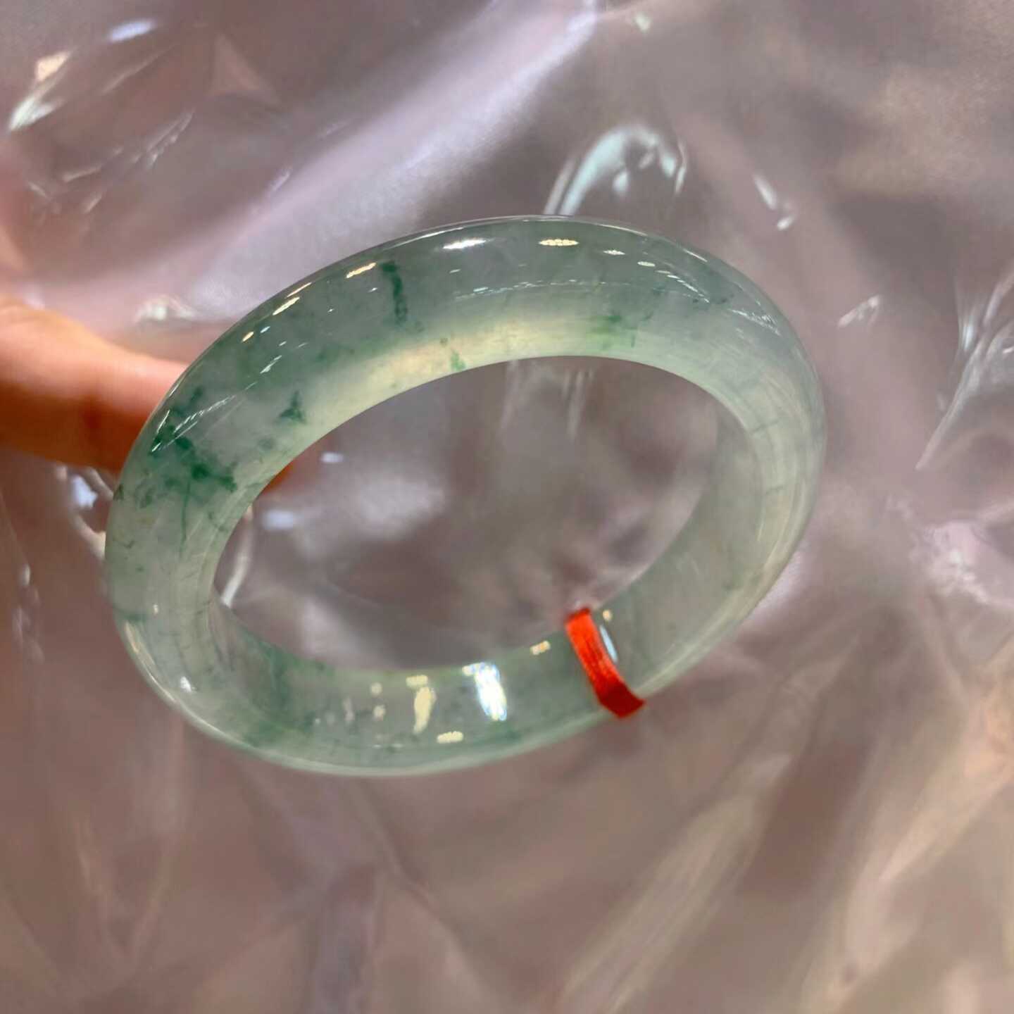 正品冰种飘蓝花翡翠手镯缅甸天然a货玻璃种飘花贵妃玉镯子女礼物