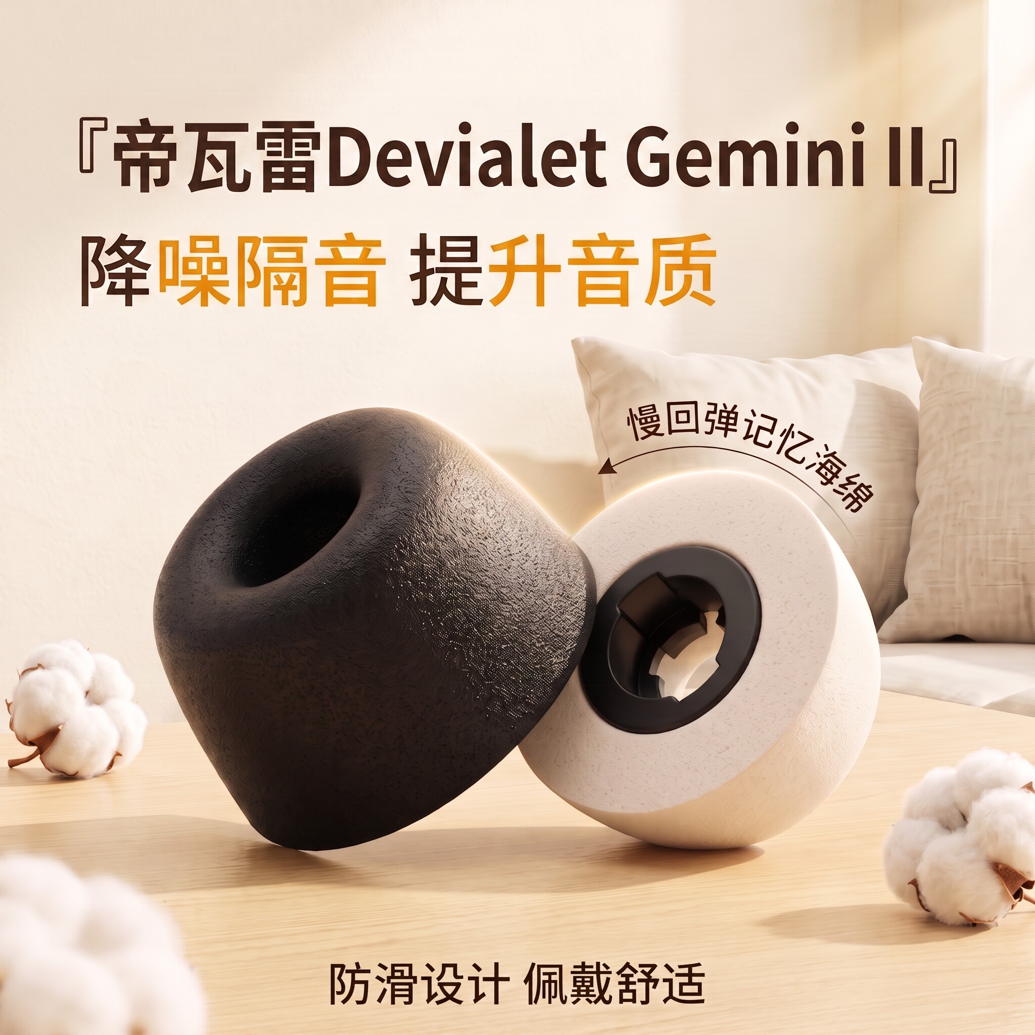 适用帝瓦雷Devialet Gemini II防滑耳塞隔音降噪耳机塞记忆海绵塞