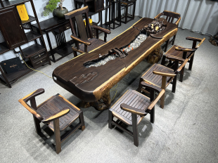 2-3米6长非洲黑檀木流水茶桌茶台家用客厅办公室中式高档雕刻定制