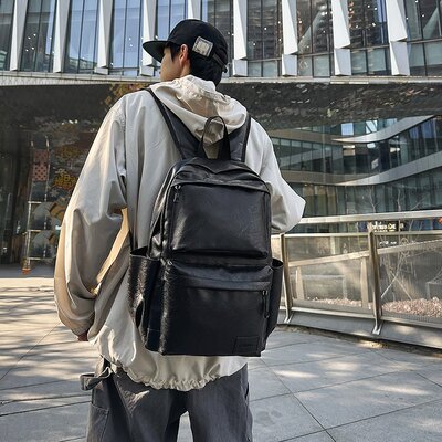 皮包男双肩包背包大学生书包时尚潮流笔记本电脑包牛津布简约休闲