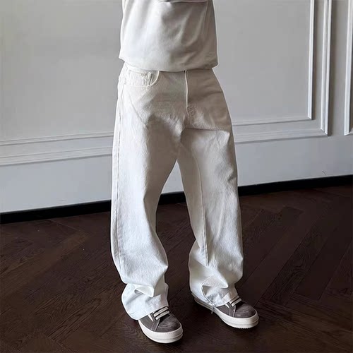 leanfit白色直筒牛仔裤男款修身