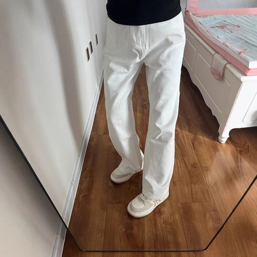 白色弯刀牛仔裤男夏季美式高街