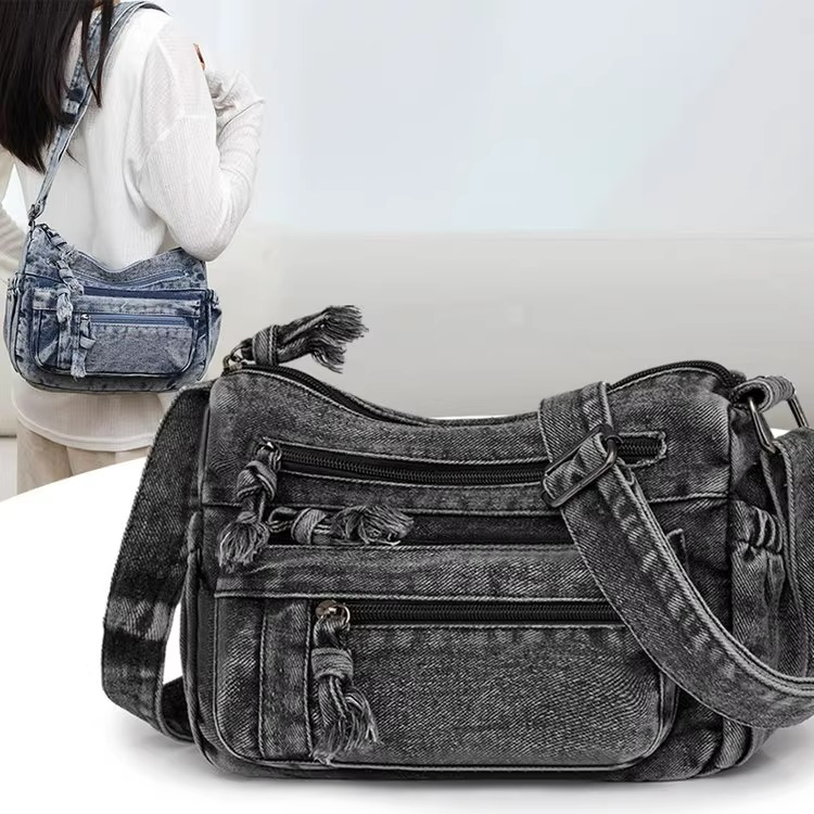 水洗牛仔布妈咪包女软面帆布包