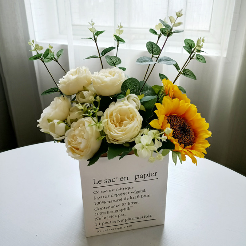 向日葵假花仿真花摆放客厅餐桌面花艺装饰摆件卧室干花束绢花盆栽