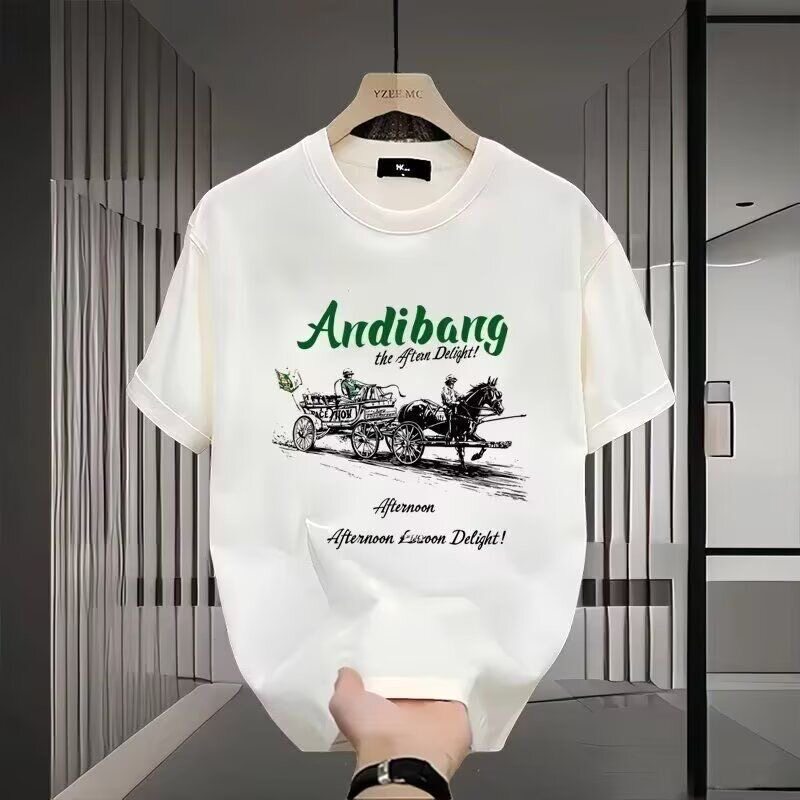 2026夏季新款短袖大码马车时尚日常纯棉圆领T恤轻奢设计男款潮牌