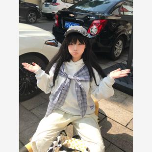 复古蝴蝶结绑带连帽卫衣女秋冬宽松慵懒风上衣潮 文文不乖原创美式