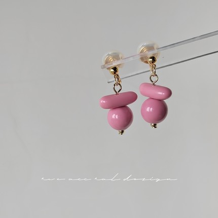 3件50/简约几何艺术设计粉色耳环无耳洞耳饰气质个性蚊香盘耳夹女