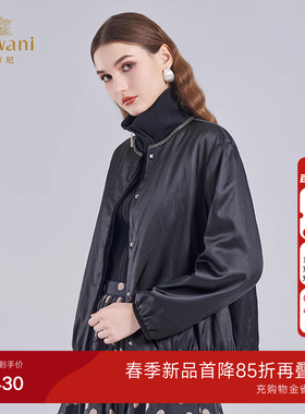 乔万尼2025冬中性风立领女短款黑色拉链夹克外套时尚棉服ED4K726
