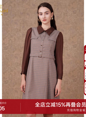 乔万尼新款复古英伦风连衣裙好看流行气质优雅假两件设计EF3E856