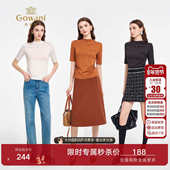 女减龄显瘦上衣EZ2C131 4色可选抽褶不对称短袖 针织衫 EZ2C132