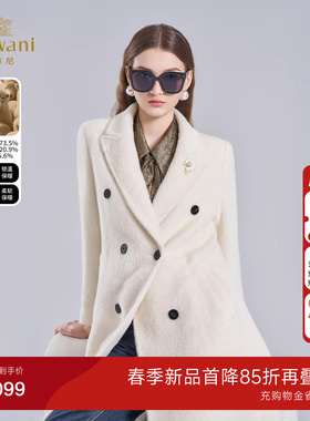 乔万尼羊驼毛西装领大衣女长款双排扣修身毛呢外套高级感ET4A012