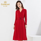 乔万尼红色长袖 EI3E123 长裙气质中长款 收腰连衣裙秋装 商场同款