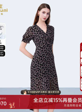 乔万尼2025夏商场同款气质显瘦连衣裙印花桑蚕丝长裙ED2E517
