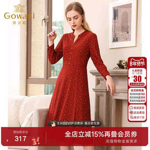 乔万尼商场秋装新款流行修身气质红色波点长袖连衣裙女士中长款
