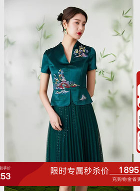 乔万尼2026商场同款旗袍连衣裙醋酸缎面假两件气质高级感EM1E152