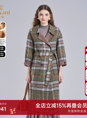 乔万尼绵羊毛格纹大衣女英伦风复古高级感中长款毛呢外套EF4A250